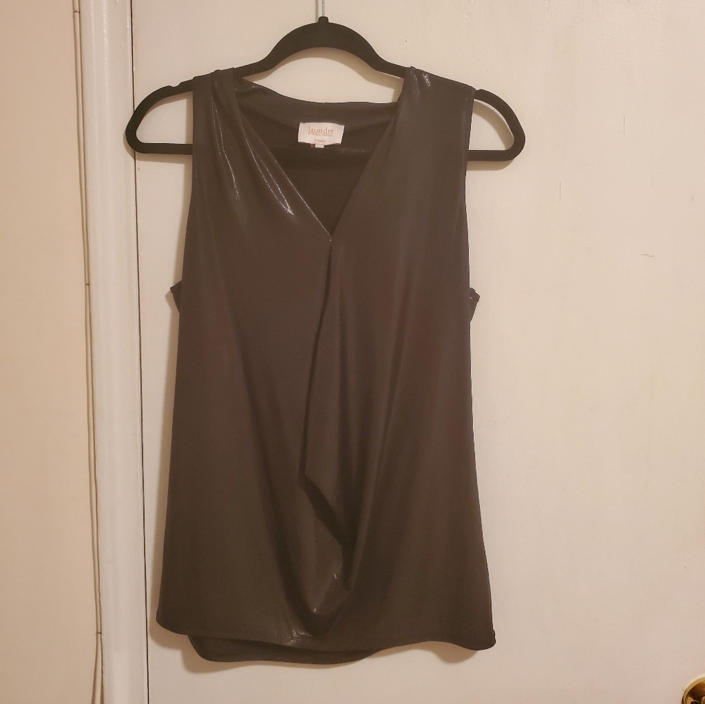Laundry, black shine draped sleeveless shirt
